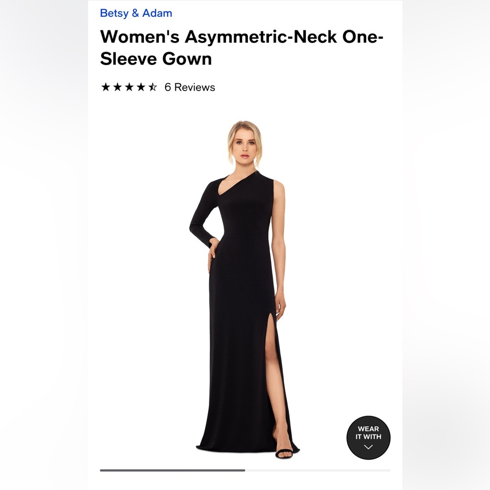 BRAND NEW Betsy & Adam Asymmetric One-Sleeve Gown